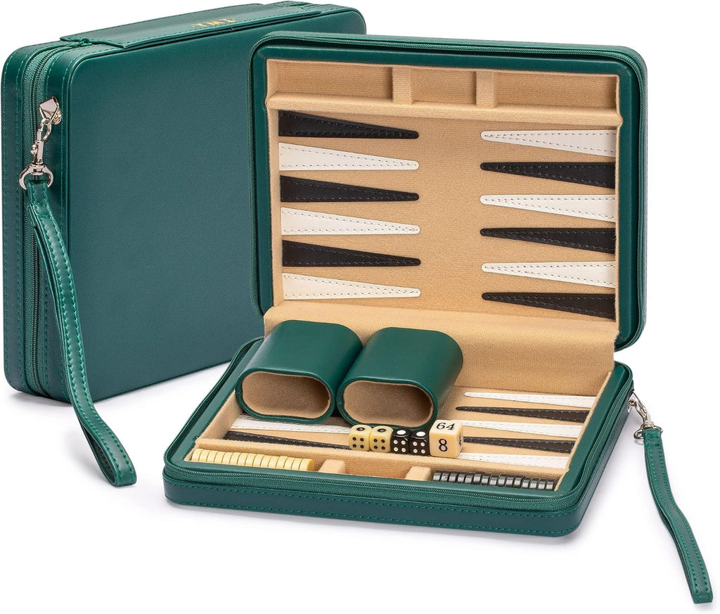 Yellow Mountain Imports Juego de Backgammon Mini Tamaño de Viaje, Izmir - Fichas Magnéticas y Tablero de 9 Pulgadas en Elegante Estuche de Cuero Sintético - Juego de Mesa de Estrategia Clásico