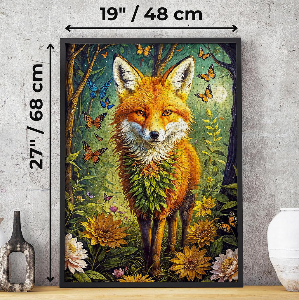 Lámpara Rompecabezas de 1000 piezas para adultos, zorro mágico en bosque floral, acabado mate antirreflejo, rompecabezas divertido y desafiante, 27 x 19 pulgadas, regalo único, disfruta