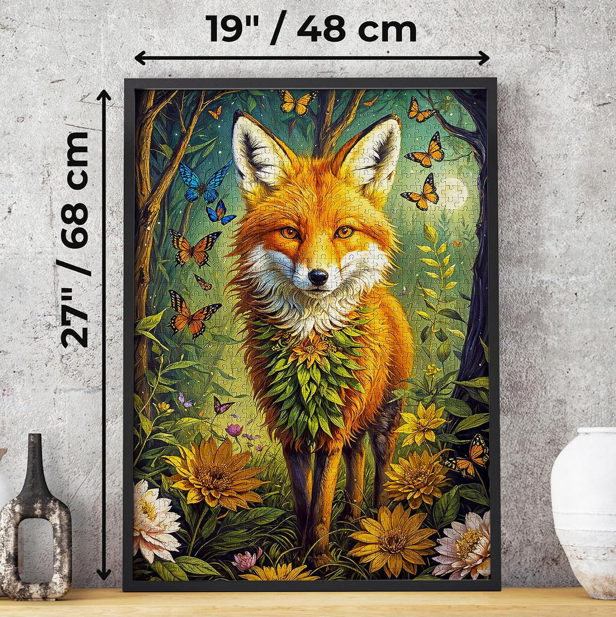 Lámpara Rompecabezas de 1000 piezas para adultos, zorro mágico en bosque floral, acabado mate antirreflejo, rompecabezas divertido y desafiante, 27 x 19 pulgadas, regalo único, disfruta