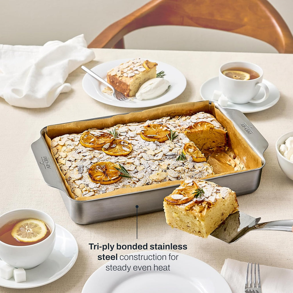 All-Clad Bandeja rectangular de acero inoxidable para hornear de 9 x 13 pulgadas, triple capa para hornear consistente, (asar, hornear galletas, brownies y más) utensilios profesionales de acero