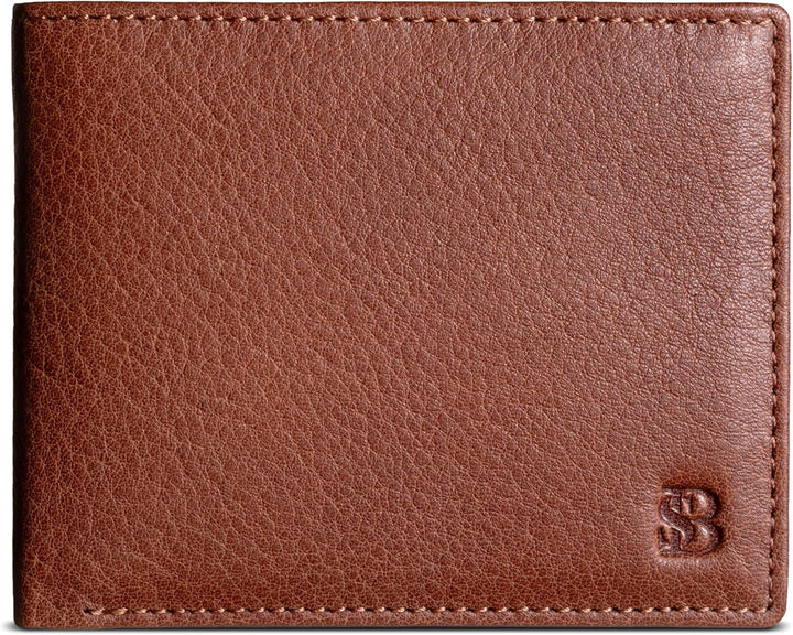 SERMAN BRANDS Cartera de cuero de grano completo para hombre, bloqu...