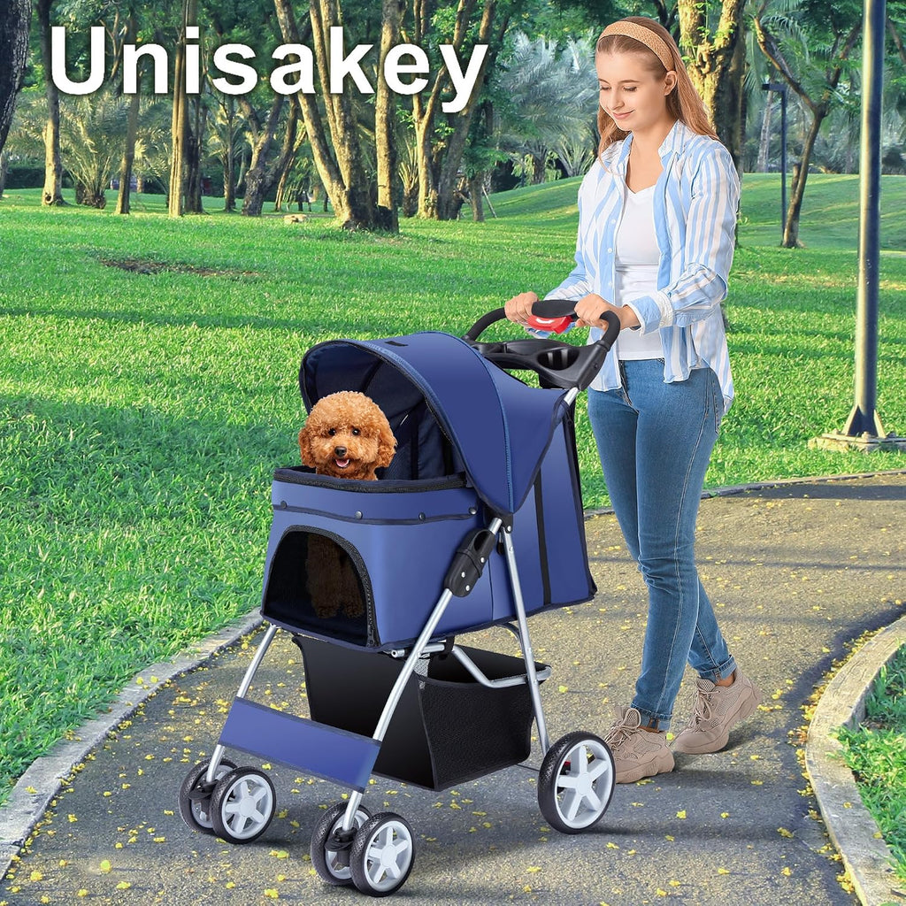 Unisakey Cochecito plegable para mascotas de 4 ruedas para perros y gatos
