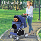 Unisakey Cochecito plegable para mascotas de 4 ruedas para perros y gatos