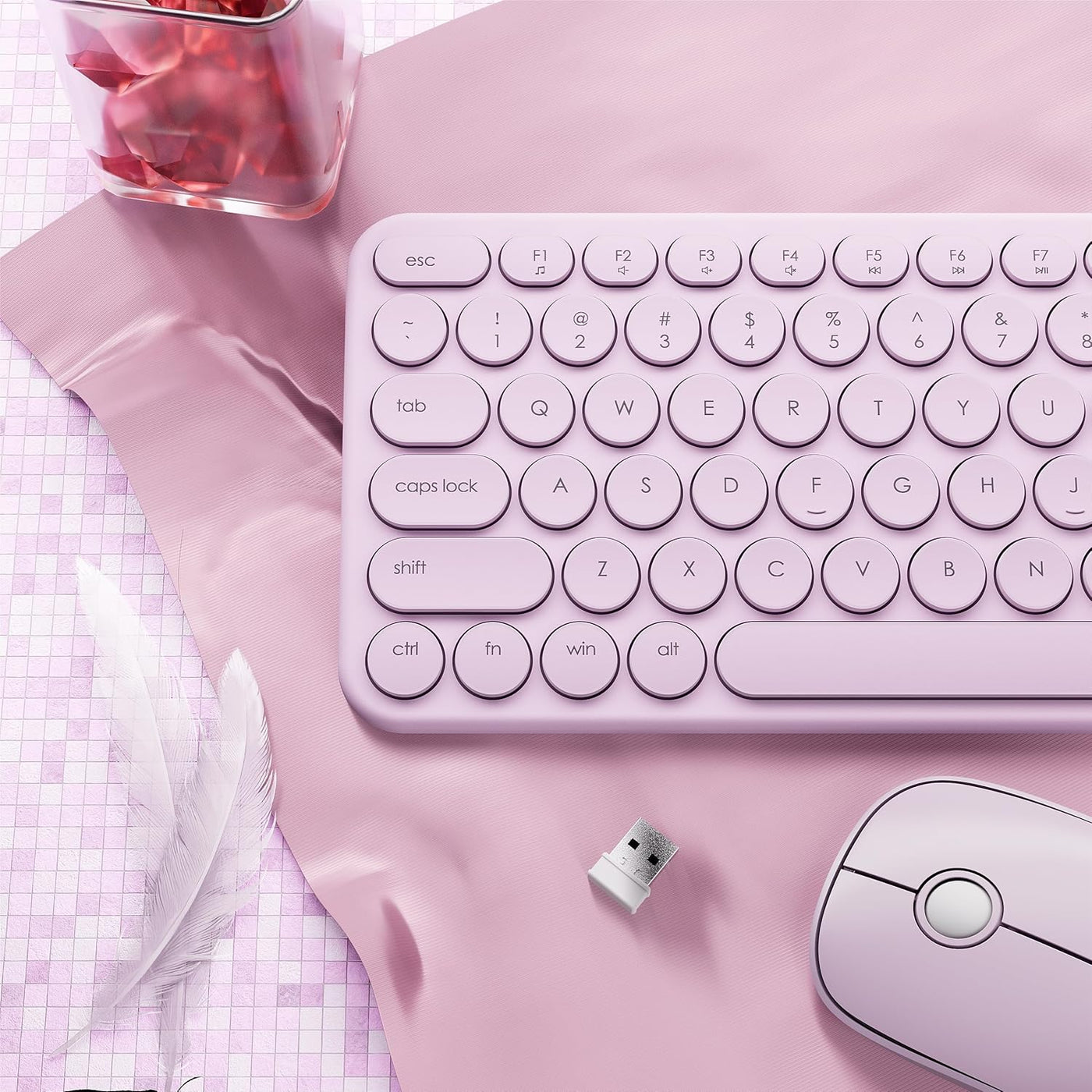 UBOTIE Combo de teclado y mouse inalámbricos, 110 teclas redondas r...