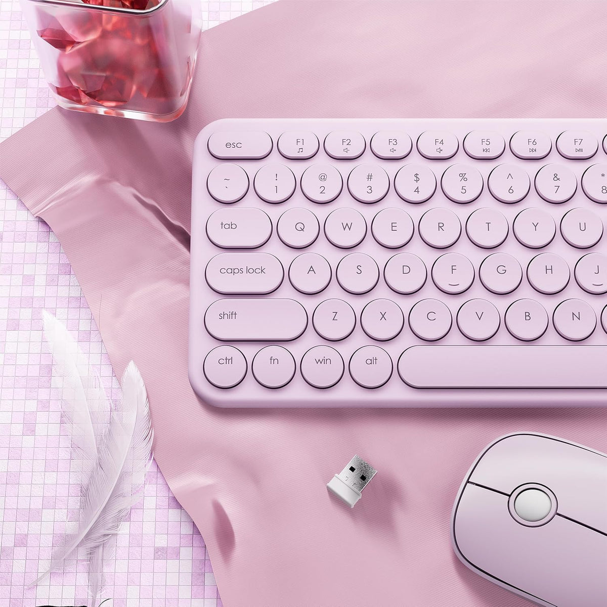UBOTIE Combo de teclado y mouse inalámbricos, Rosa