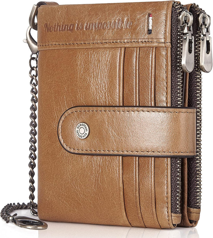 gzcz Billeteras de cadena RFID para hombre, cartera de cuero genuin...
