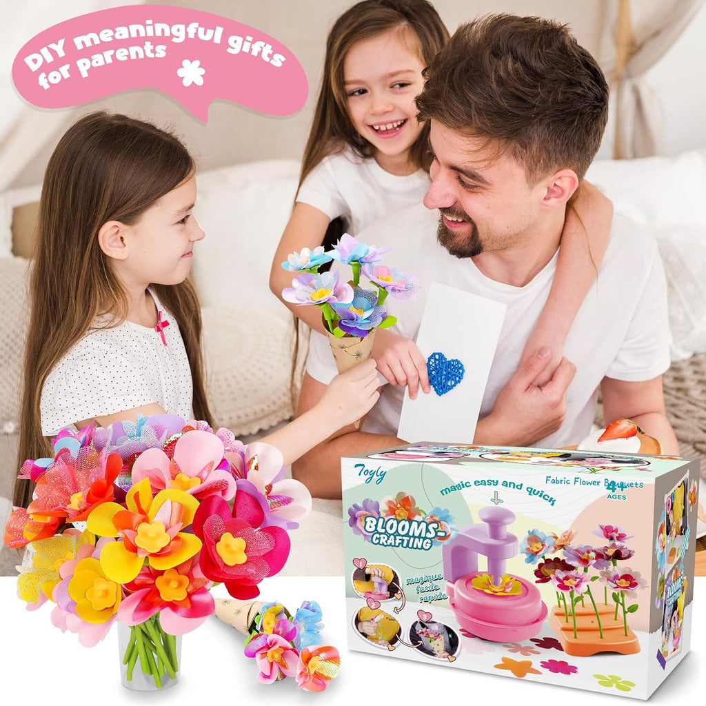 Kit de ramo de flores de tela rosa y morado, regalo educativo para niñas