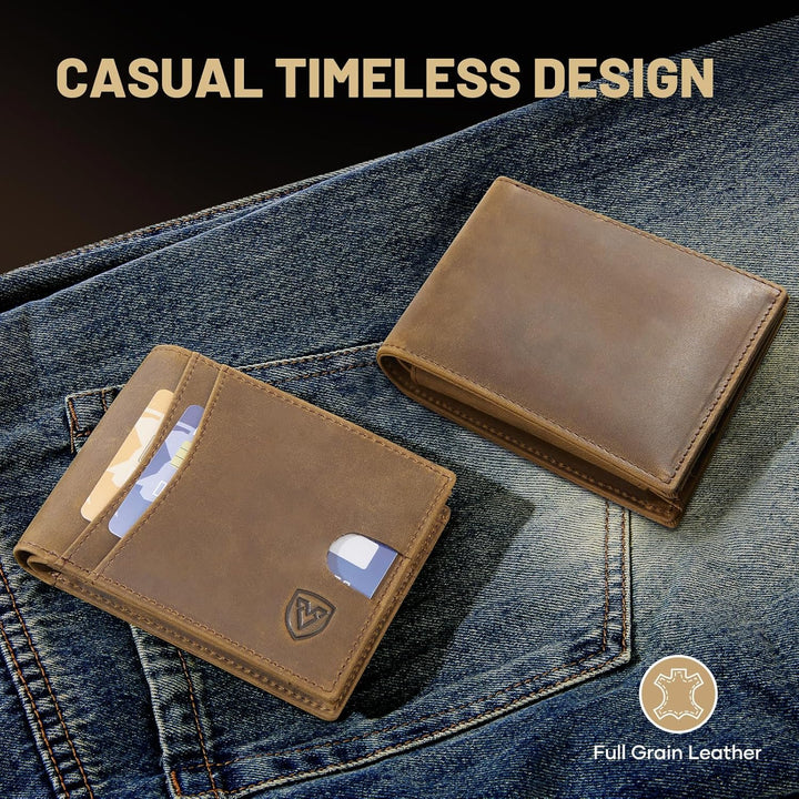 VEESKYEE Cartera de cuero de grano completo para hombre, bloqueo RF...