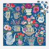 Galison Tazas de té en maceta, rompecabezas de 500 piezas de papel de aluminio con hermosas ilustraciones de tazas de té en maceta con fondo floral