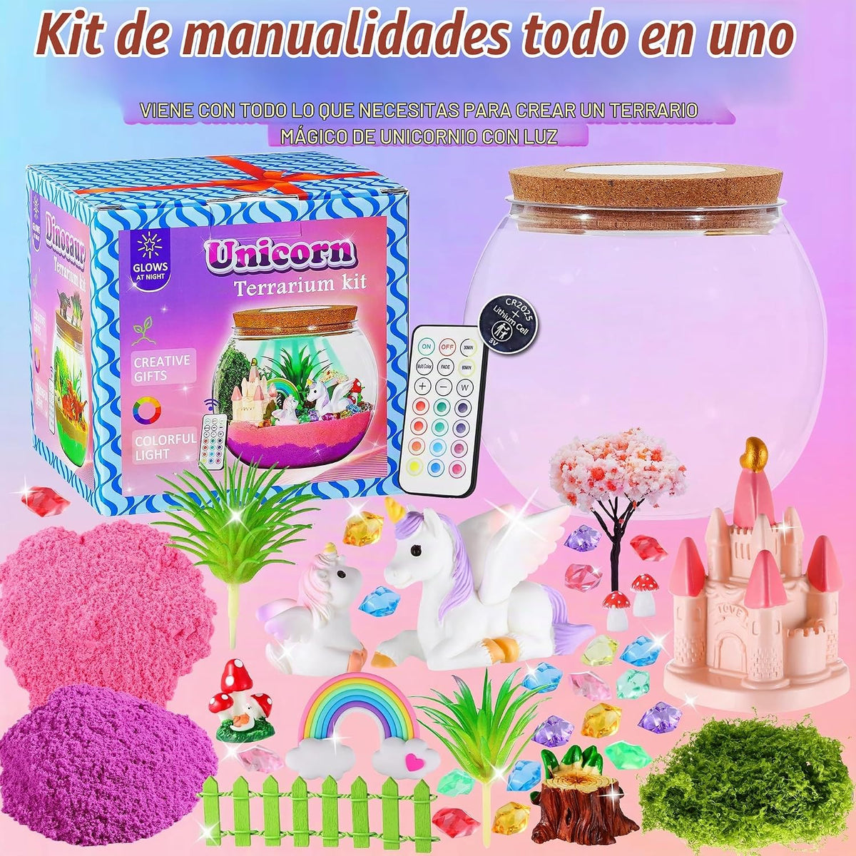 Gifmore Kit de terrario con luz de unicornio para niñas de 4 a 12 años, juego de juguetes de manualidades de unicornio, regalos de cumpleaños para niños y niñas