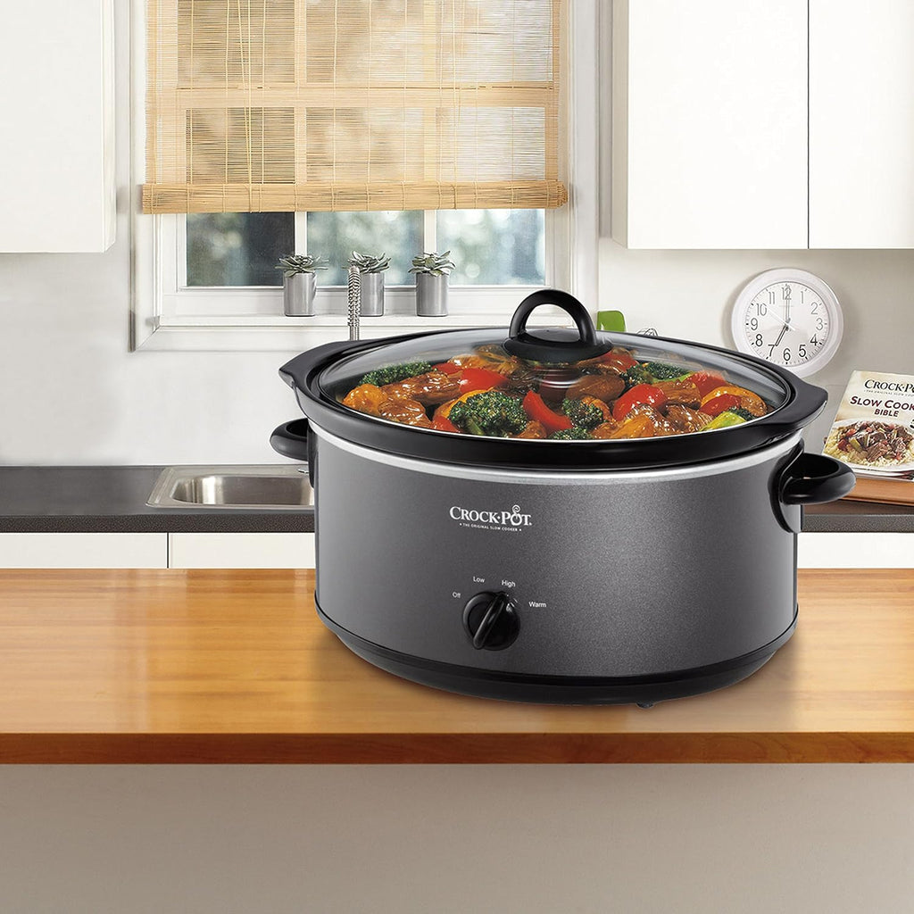 Crock-Pot Olla de cocción lenta manual de 7 cuartos de galón, tamaño familiar que sirve a más de 8 personas y se adapta a asados de 6 libras, gres extraíble con ajuste de calentamiento, apto para lavavajillas para una fácil limpieza, carbón