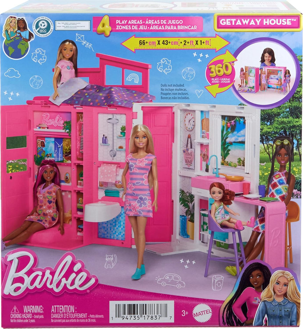 Barbie Juego de casa de muñecas, casa escapada con 11 accesorios qu...