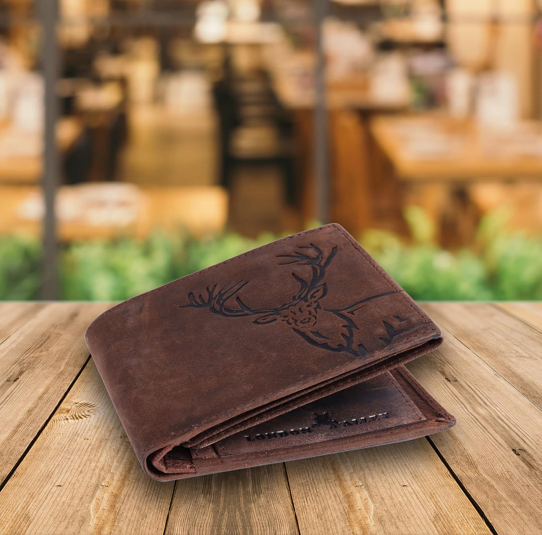 LONDON ALLEY Cartera de cuero marrón vintage de alce para hombre, M...