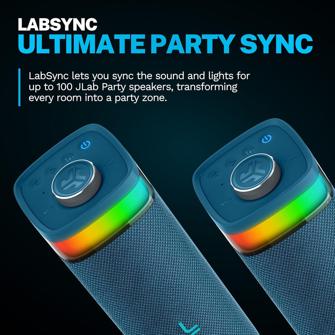 JLab, JBuds Party Altavoz Bluetooth portátil, impermeable, iluminac...