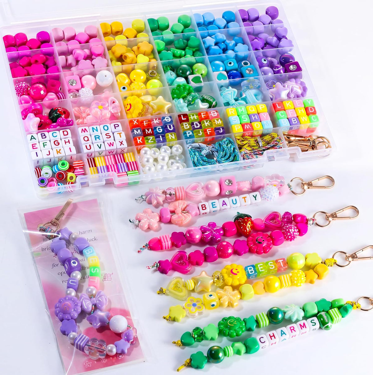 Funtopia Dijes para bolsas de bricolaje, 394 piezas de llavero de cuentas