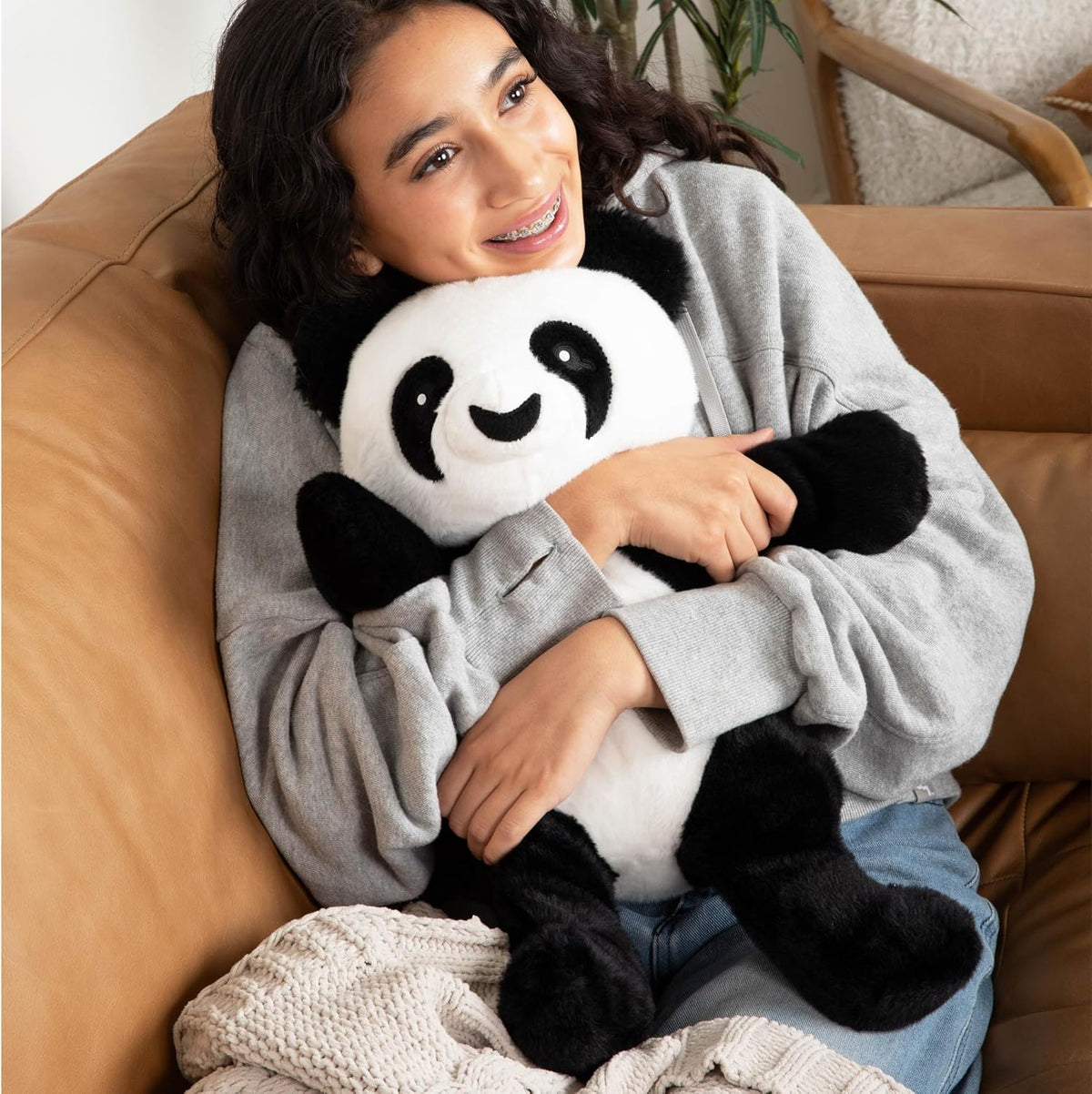 HUGIMALS Bowie The Panda - Peluche sensorial pesado y cómodo lindo de 20 pulgadas, 4.5 libras, grande, sin perfume, lavable, calmante, animal de peluche para el cuidado personal para niños