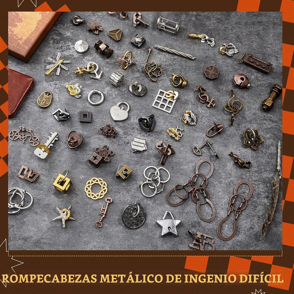 Juego de 100 piezas de rompecabezas de metal de lógica, estilo premium