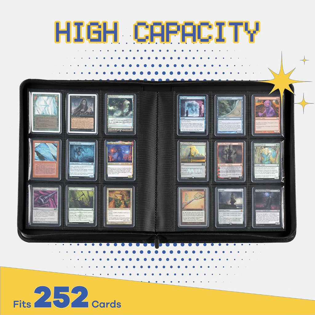 Carpeta de 9 bolsillos Toploader, Libro de cartas premium Clovecat, contiene 252 cartas coleccionables con 20 fundas Top-loader removibles, carpetas de PU para cartas, álbum de cartas para MTG, TCG