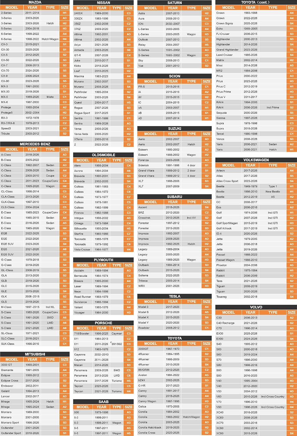 Kayme Funda para automóvil sedán, consulta la tabla de tallas del vehículo