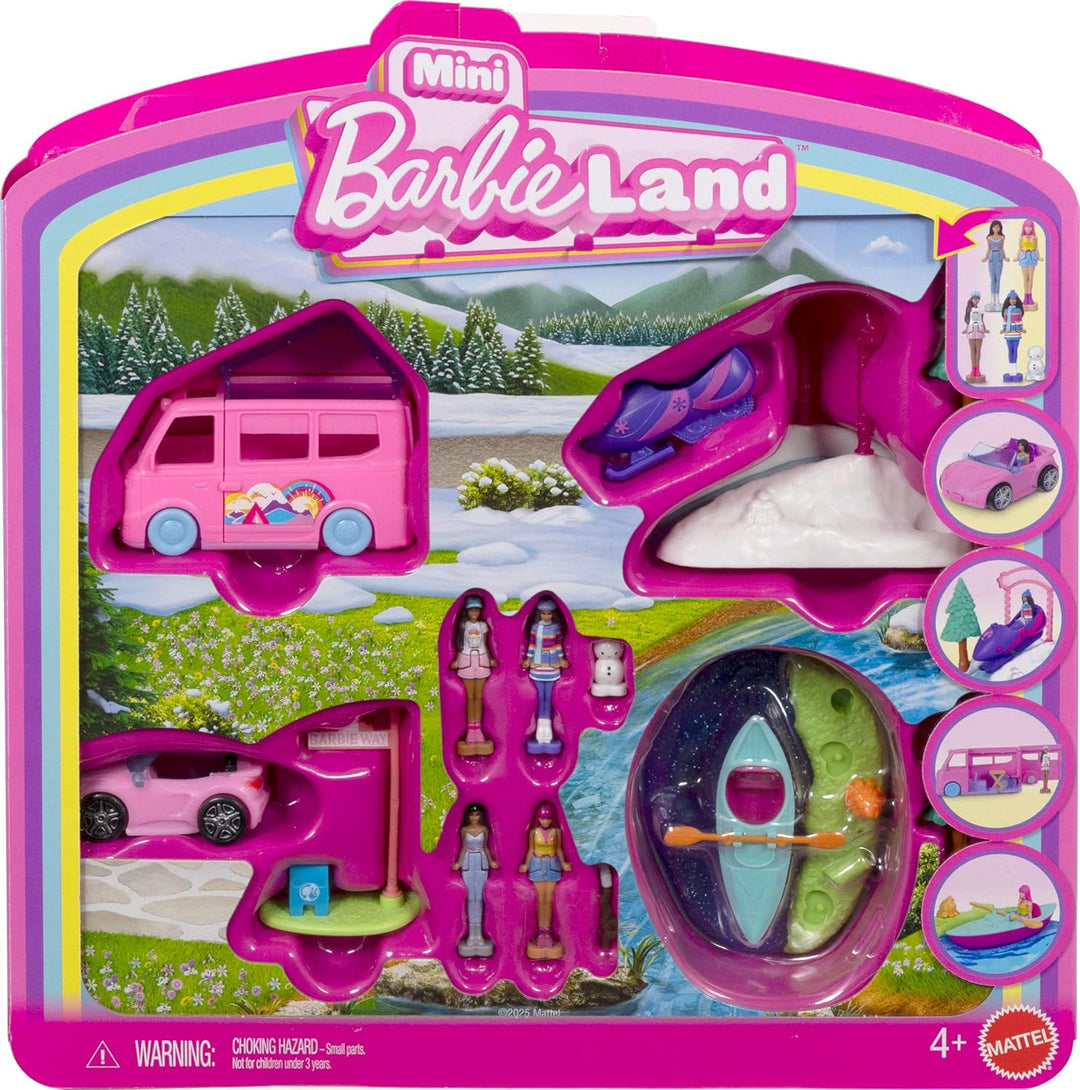 Barbie Mini BarbieLand - Set de muñecas y vehículos de juguete de 4...