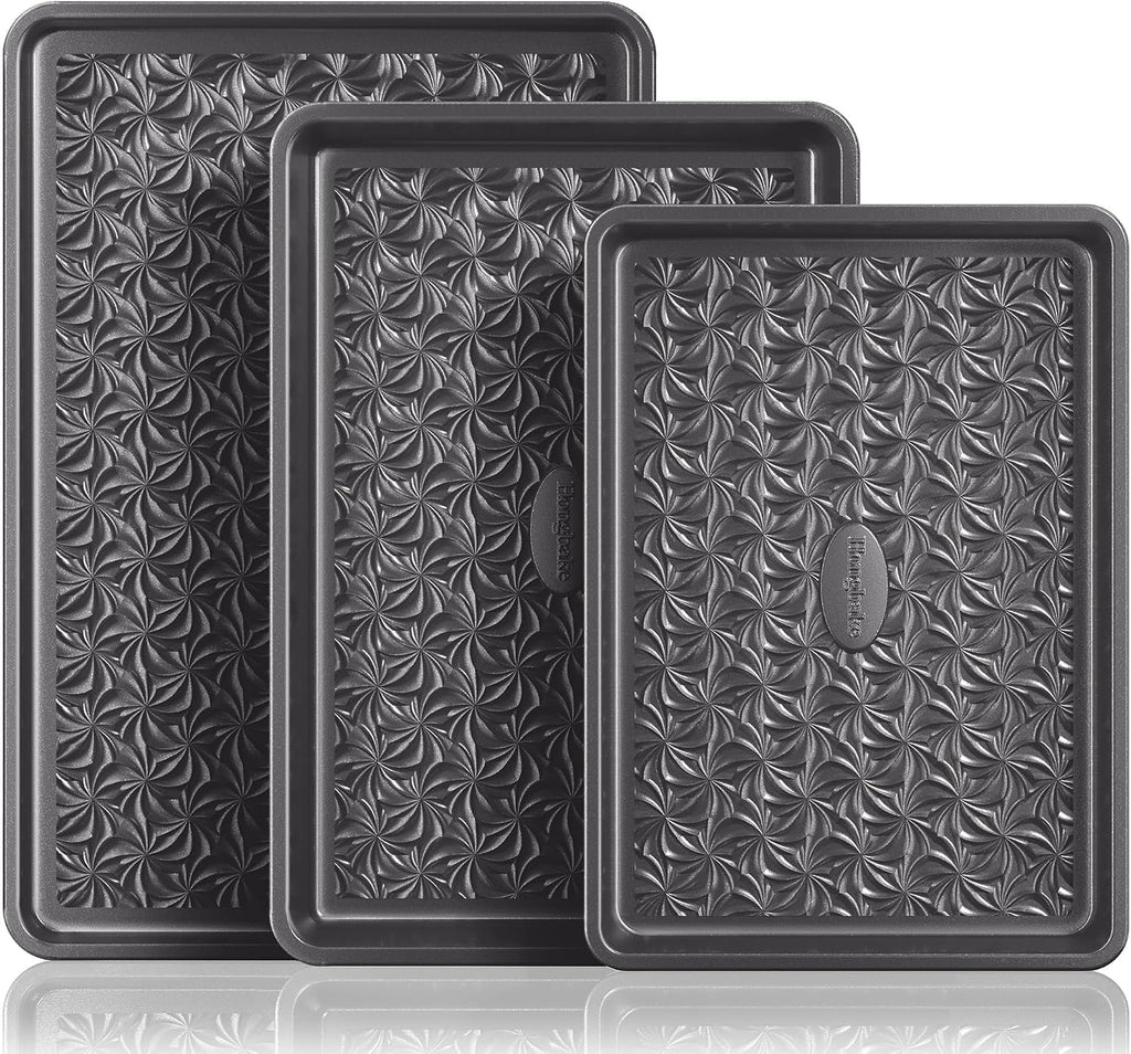 Juego de 3 bandejas antiadherentes para horno, no tóxicas, color gris