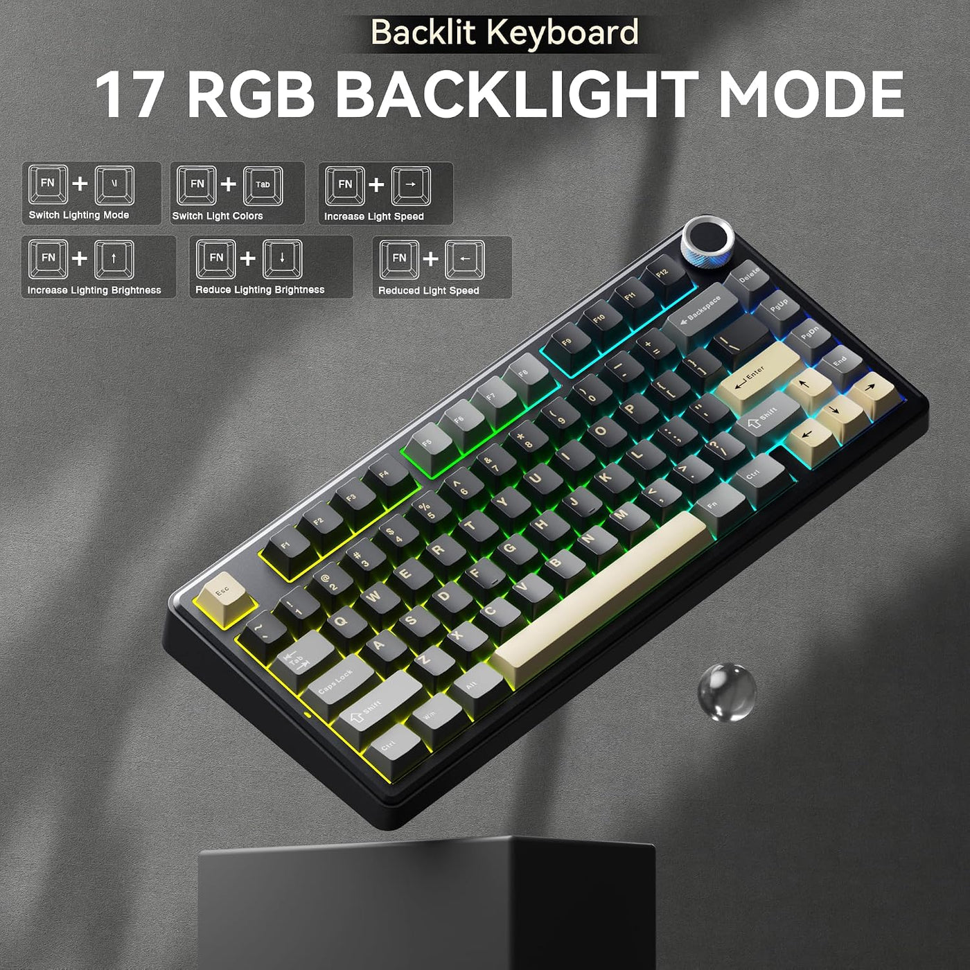 SOLAKAKA A75 Teclado inalámbrico para juegos con perilla multifunci...