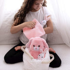 Perfectto Design Regalos de Pascua para niños, juguete de conejo de peluche, 5 piezas, conejo de peluche para mamá, 2 conejitos y bolsa peluda. Regalo de peluche suave de conejo de Pascua para niños