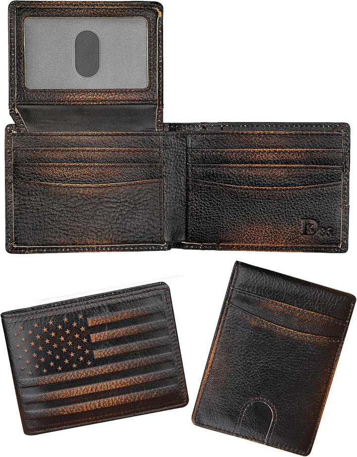 DK86 Billetera para hombre Slim Rfid Bifold Cuero Genuino 2 ID Vent...