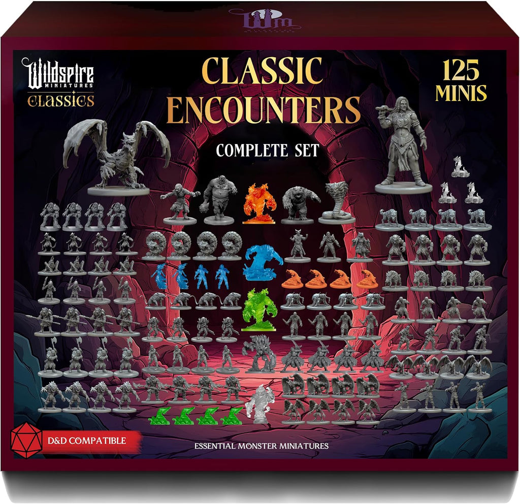 Encuentros clásicos – 125 miniaturas icónicas de DND a granel, sin pintar 1.102 in para D&D Minis, miniaturas DND, figuras de dragones de mazmorras, minifiguras, accesorios de mesa de fantasía