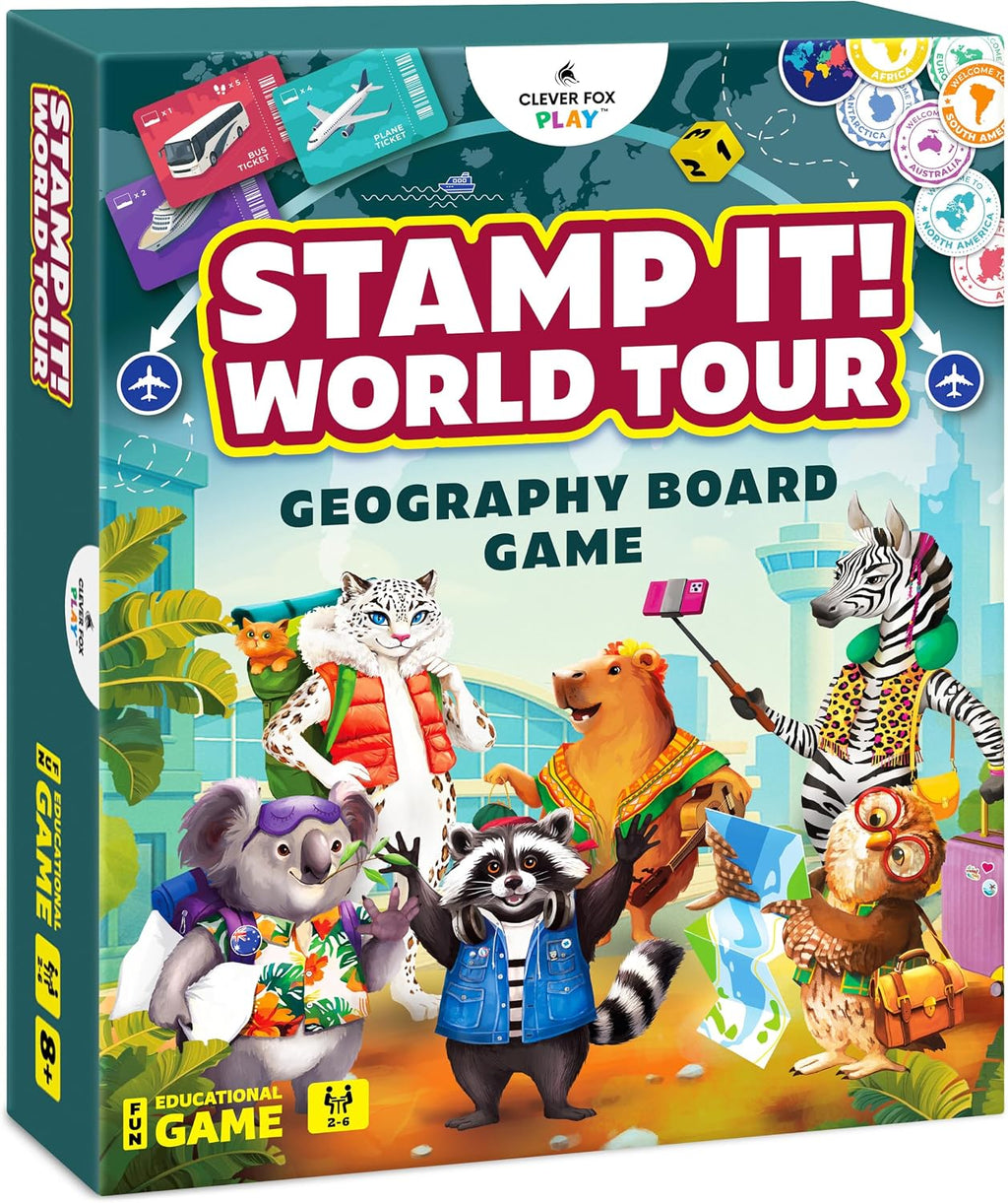 Stamp It! World Tour, juego de mesa educativo de geografía para niños de 8