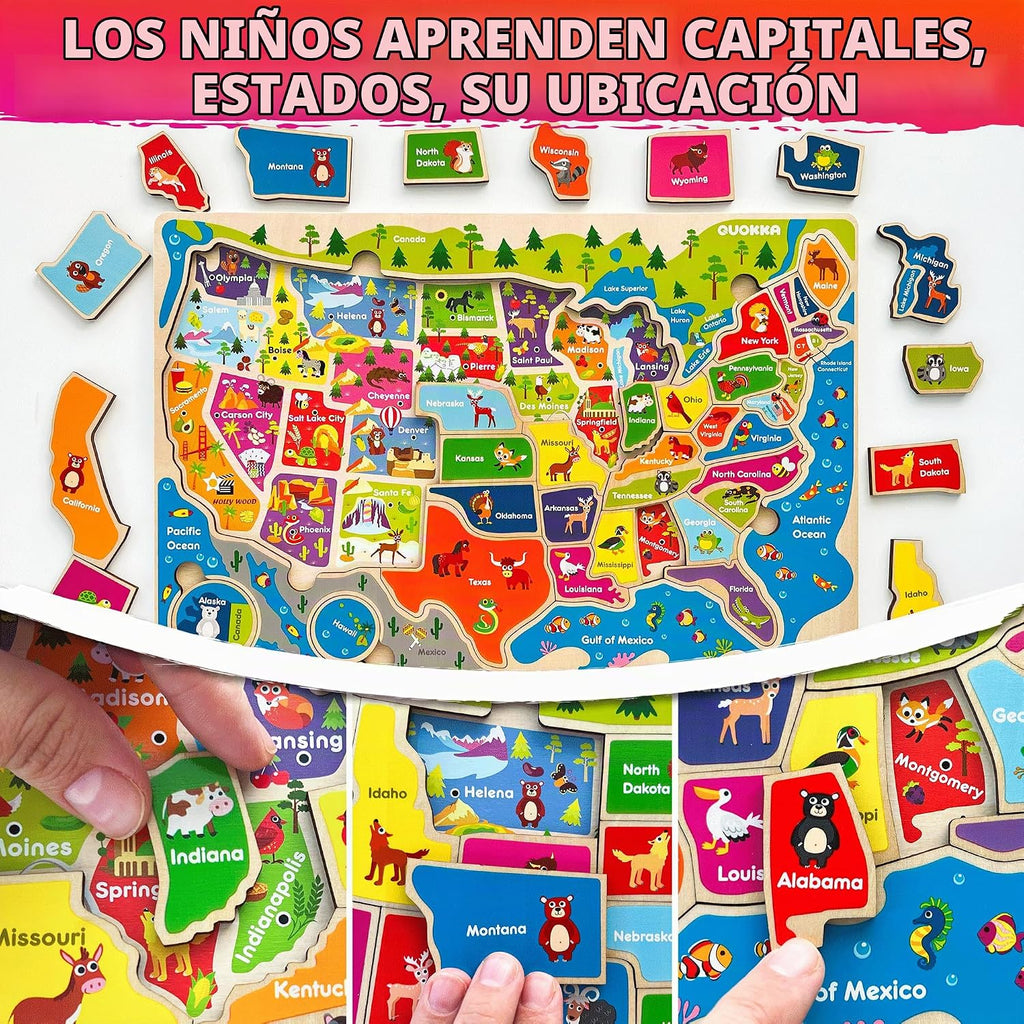 US Map Puzzles para Kids Ages 4-6 - Wooden Toddler Puzzles Ages 3-5