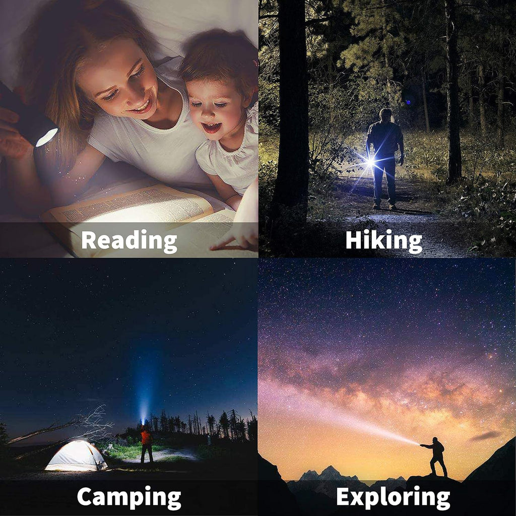 JARDLITE Linterna LED de mano de emergencia, 4 unidades, enfoque ajustable, resistente al agua con 5 modos, la mejor linterna táctica para huracanes, camping, paseo del perro