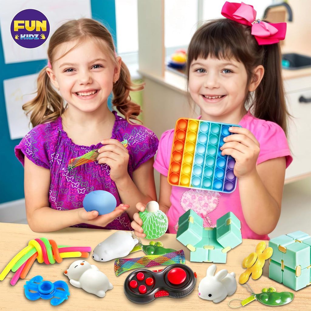 Caja de juguetes para niñas y niños, FunKidz paquete misterioso de juguetes sensoriales para la ansiedad para niños, regalos para fiestas, premios para el aula, viajes, camping con estuche portátil