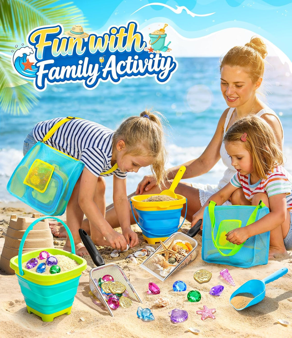 Juguetes de playa para niños, juego de 24 cubos de arena de metal plegables