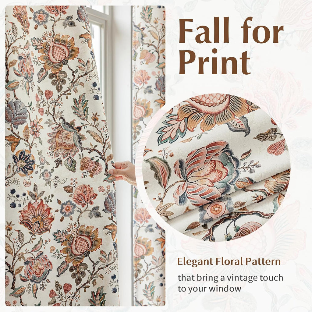 FMFUNCTEX - Cortinas opacas florales bohemias beige, 52 x 84 pulgadas