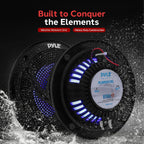 Pyle Altavoces marinos impermeables de 6.5 pulgadas, torre de wakeboard de perfil bajo y sistema de sonido estéreo de audio resistente a la intemperie con luces LED y potencia de 240 W