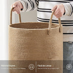 Cesta Canasta de Lavandería de Cuerda de Yute por YOUDENOVA, Cesta de Lavandería Alta de 58L, Canasta de Cuarto de Bebé para Almacenamiento de Mantas para Dormitorio-Grande-Yute