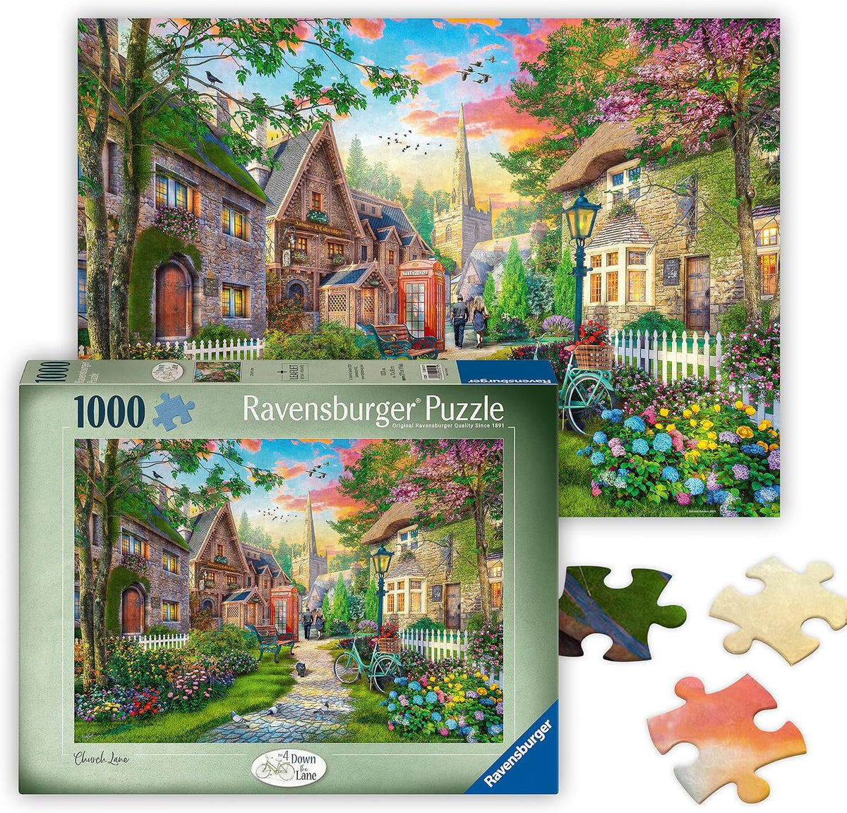 Ravensburger - Church Lane - Rompecabezas de 1000 piezas - Encantadora iglesia de pueblo inglés - Imágenes brillantes y pacíficas - Enmarcable - Calidad premium - Rompecabezas para adultos