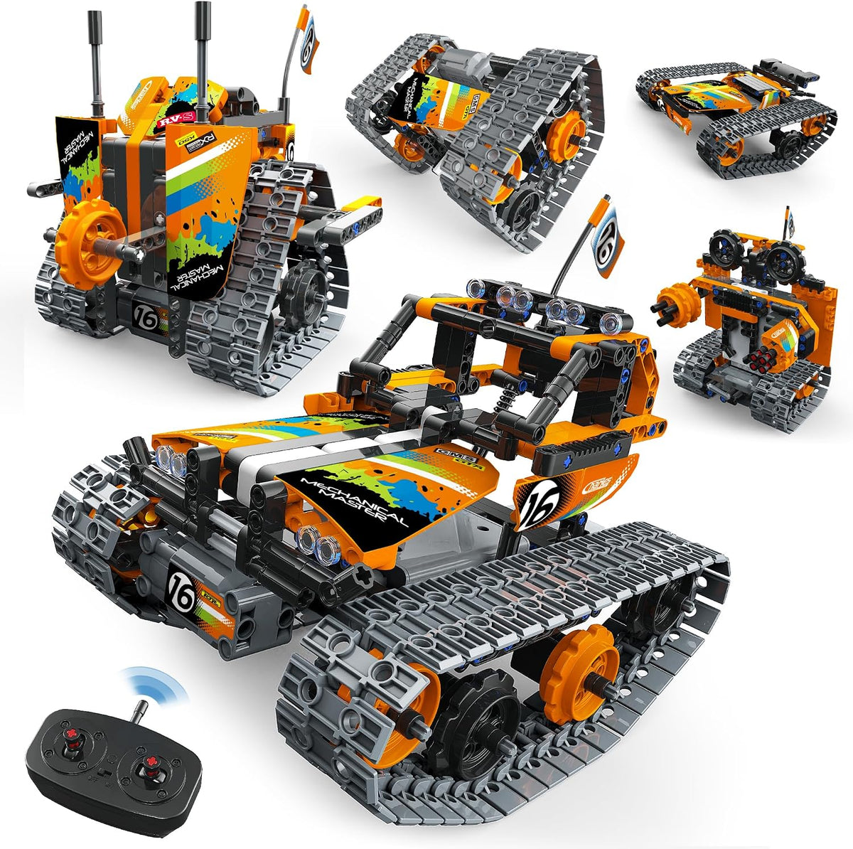 Opmind Kit de Construcción de Control Remoto STEM 5 en 1, Set de Proyectos de Bloques Erector de 392 Piezas, Juguetes para Niños de 8 a 12 Años, Construye un Tanque/Robot/AVT DIY Ciencia Educativa