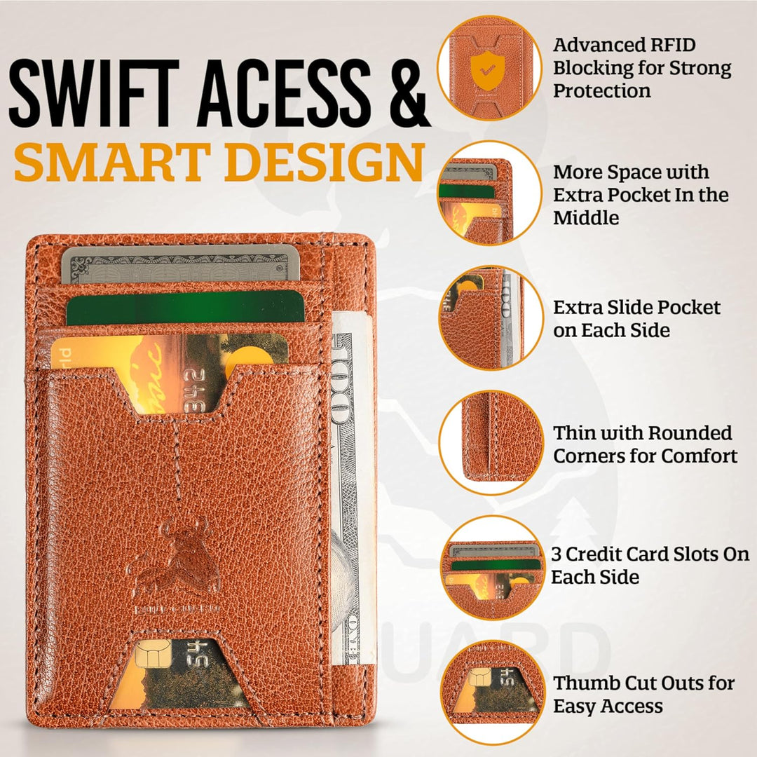 BULL GUARD Cartera delgada de piel con bloqueo RFID para hombre con...