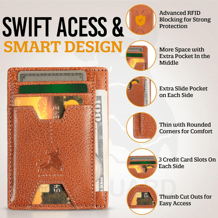 BULL GUARD Cartera delgada de piel con bloqueo RFID para hombre con...