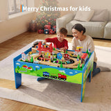 Mesa de tren 80 piezas de madera para niños con mesa