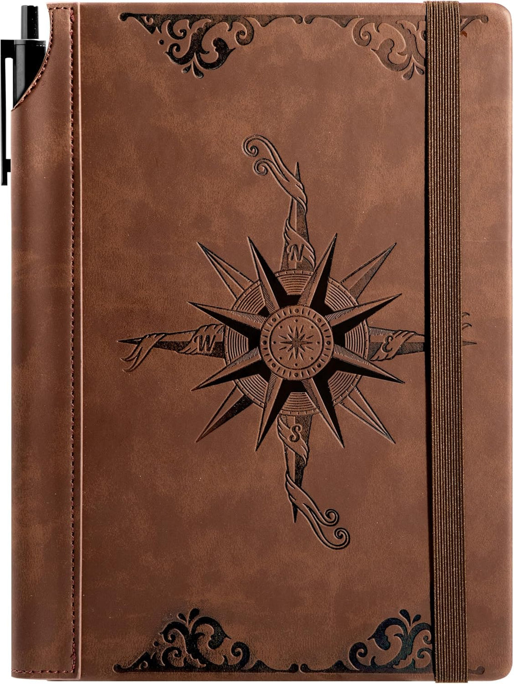 CAGIE Diario de cuero con brújula para hombres y mujeres, cuaderno rayado