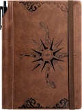 CAGIE Diario de cuero con brújula para hombres y mujeres, cuaderno rayado