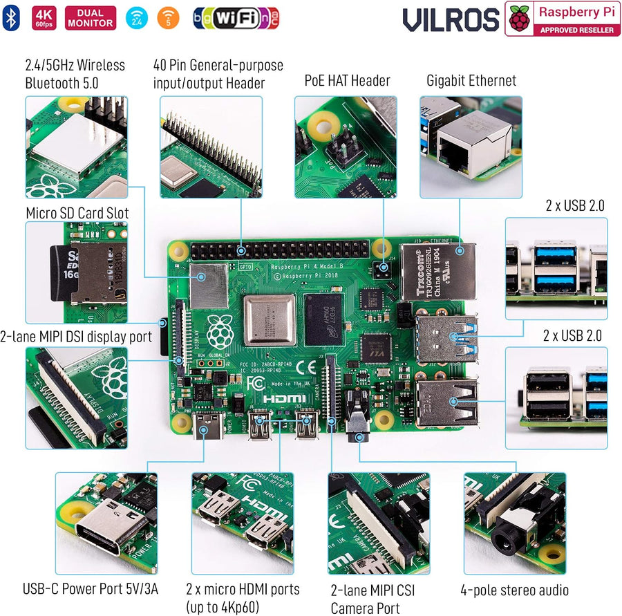 Vilros Kit completo de Raspberry Pi 4 para principiantes - Incluye...
