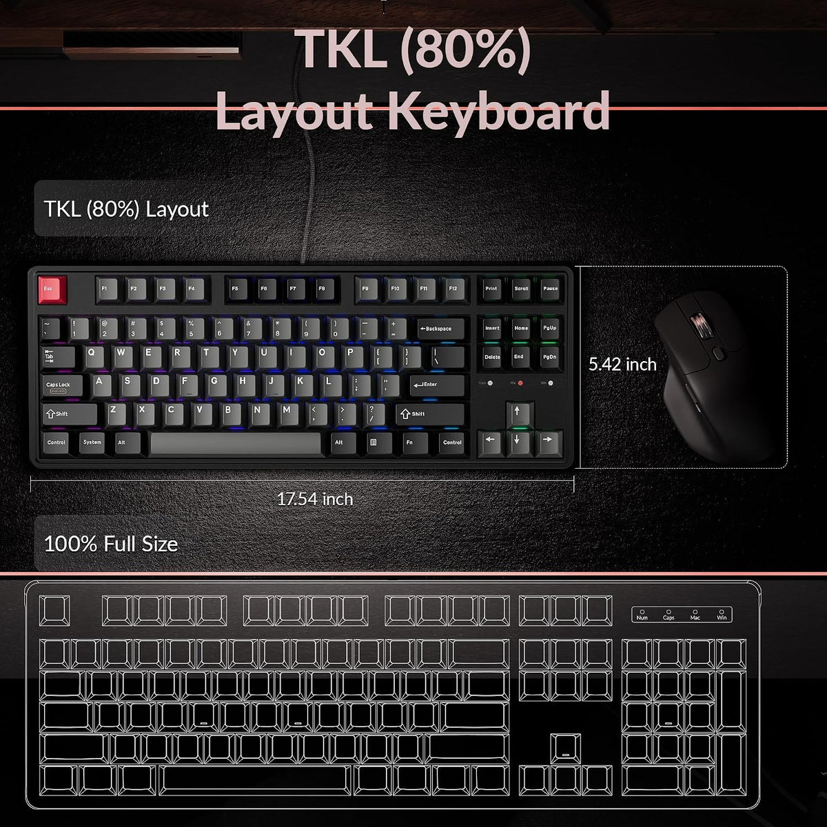 Keychron Teclado mecánico con cable C3 HE TKL (80% de diseño), inte...