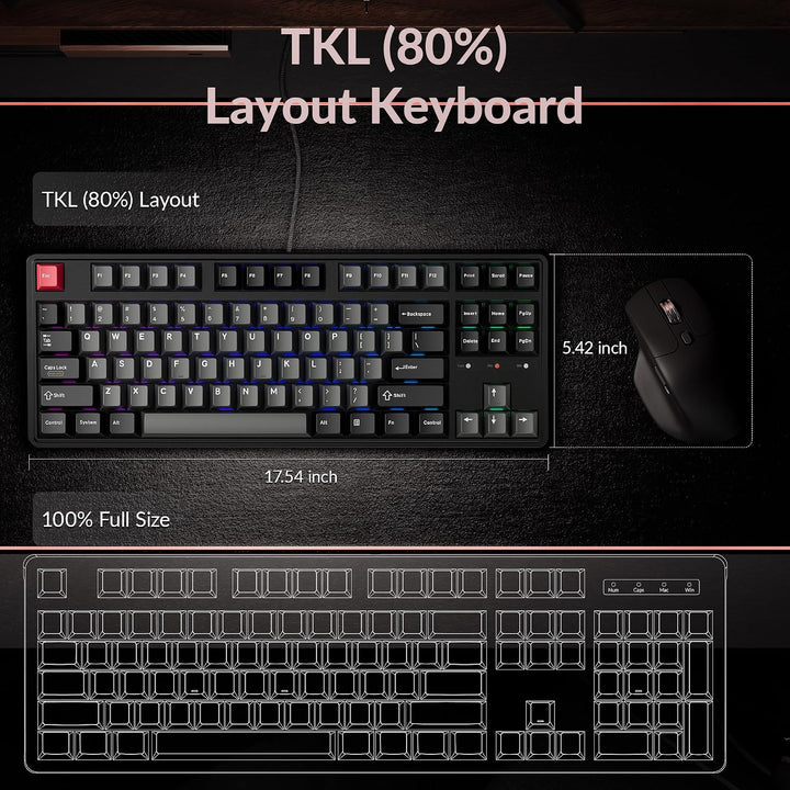 Keychron Teclado mecánico con cable C3 HE TKL (80% de diseño), inte...