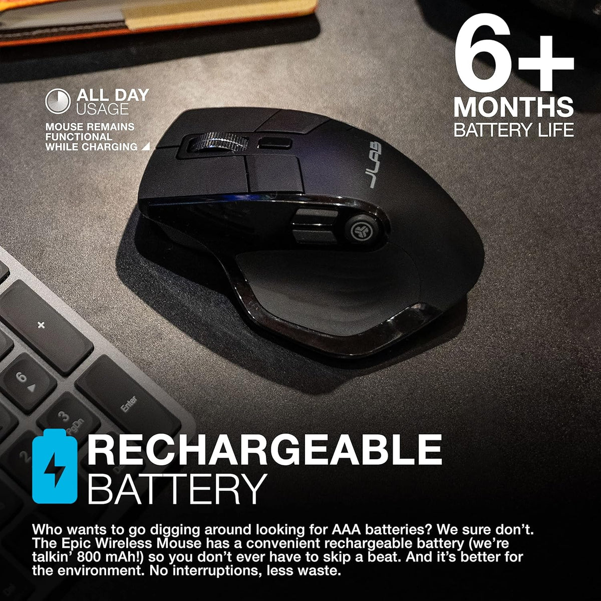 JLab, Ratón épico, inalámbrico, Bluetooth, multidispositivo, pantal...