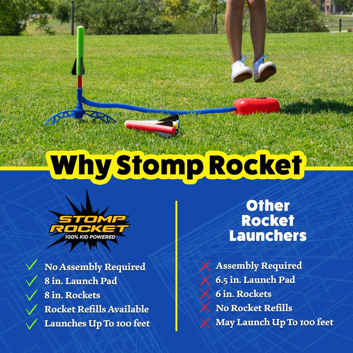 Stomp Rocket Jr Multi-Color Rocket Launcher para Kids, 8 Rockets