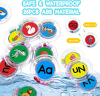 BeneSesqiu - 26 piezas de letras flotantes del alfabeto, juguetes de baño sin moho, juguetes de piscina de agua con bolsa de malla para niños y bebés de 2, 3 y 4 años, regalos educativos de aprendizaje preescolar ABC